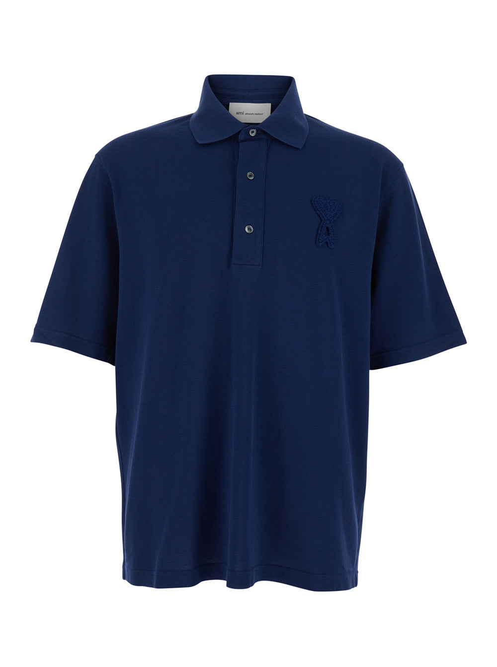 Blue Polo Shirt with ADC Logo Patch on the Front in Cotton Man Blu Tshirts And