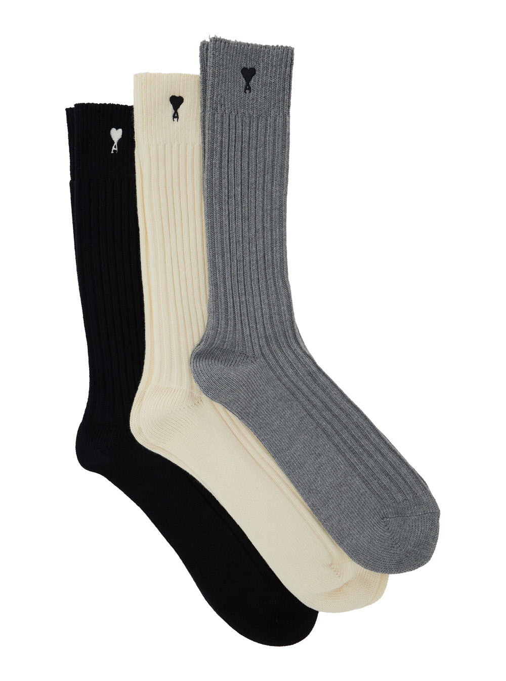 Set of Three Multicolor Socks with ADC Embroidery and Ribbed Knit in Cotton Blend Man Polyamide Elastane Underwear