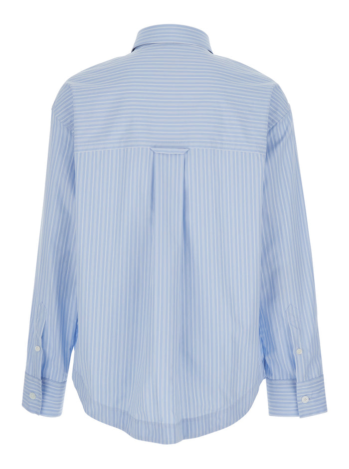 Light Blue Shirt with Classic Collar and Stripe Motif in Cotton Men Blouses