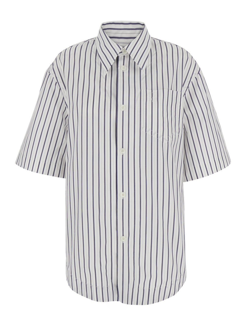 Short Sleeve Wide Shirt With Camp Collar And Patch Pocket - White Short-Sleeve Made Of Cotton Men Blouses