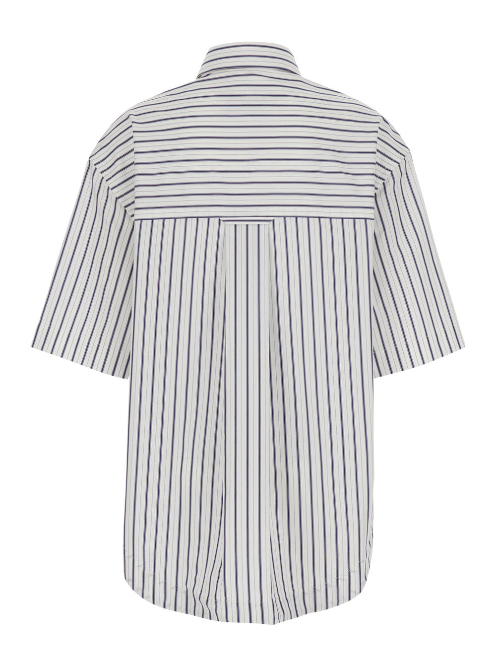 Short Sleeve Wide Shirt With Camp Collar And Patch Pocket - White Short-Sleeve Made Of Cotton Men Blouses