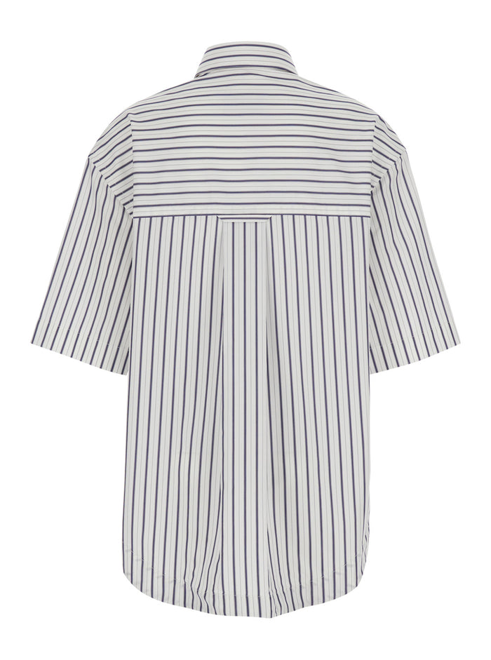Short Sleeve Wide Shirt With Camp Collar And Patch Pocket - White Short-Sleeve Made Of Cotton Men Blouses