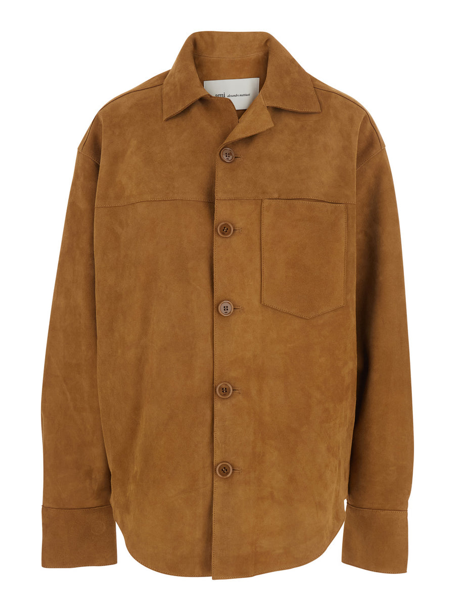 Jacket With Wide Collar Suede, Brown Coat