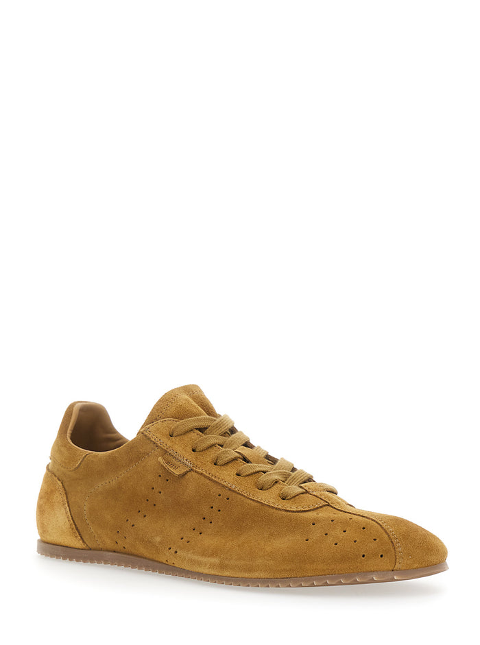 Brown Sneakers With Perforated Design And Embossed Logo On The Back Suede Man