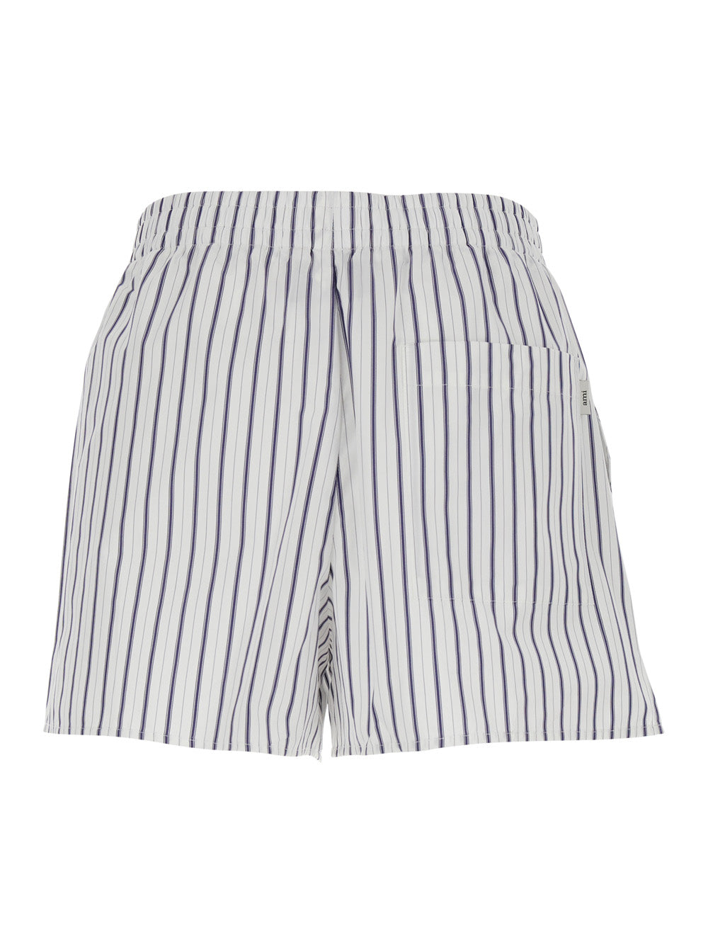 White Shorts with Elastic Waist and All-Over Striped Motif for Women Cotton Bermuda