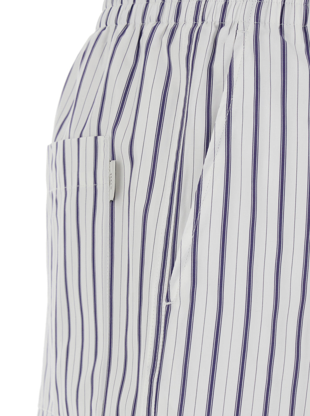 White Shorts with Elastic Waist and All-Over Striped Motif for Women Cotton Bermuda
