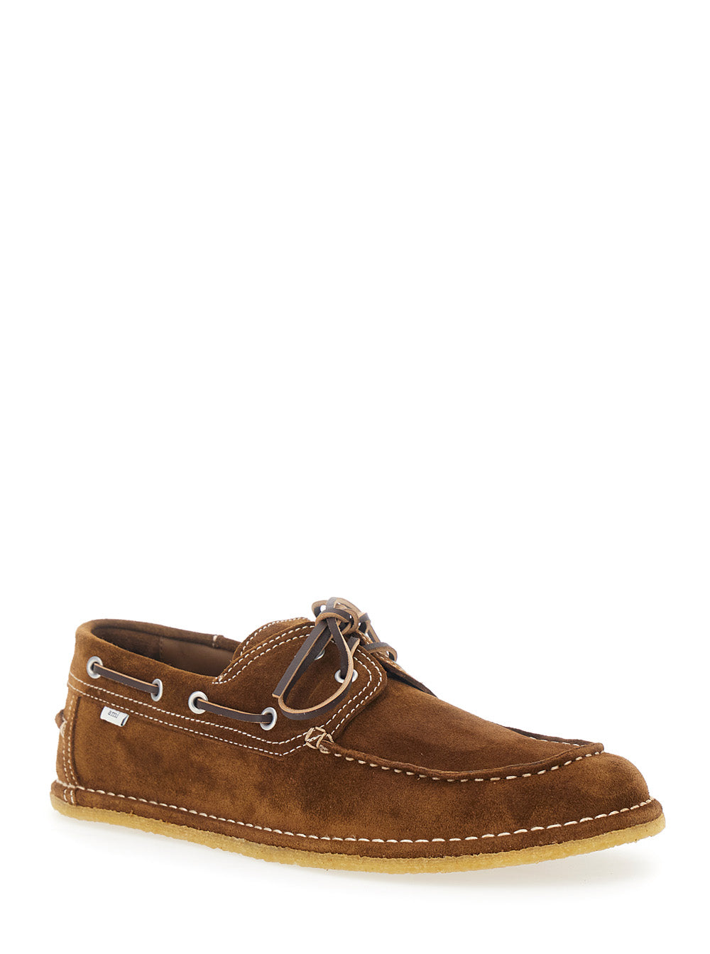 Loafers Boat Shoes With Rounded Toe And Rubber Sole Brown Leather For Men