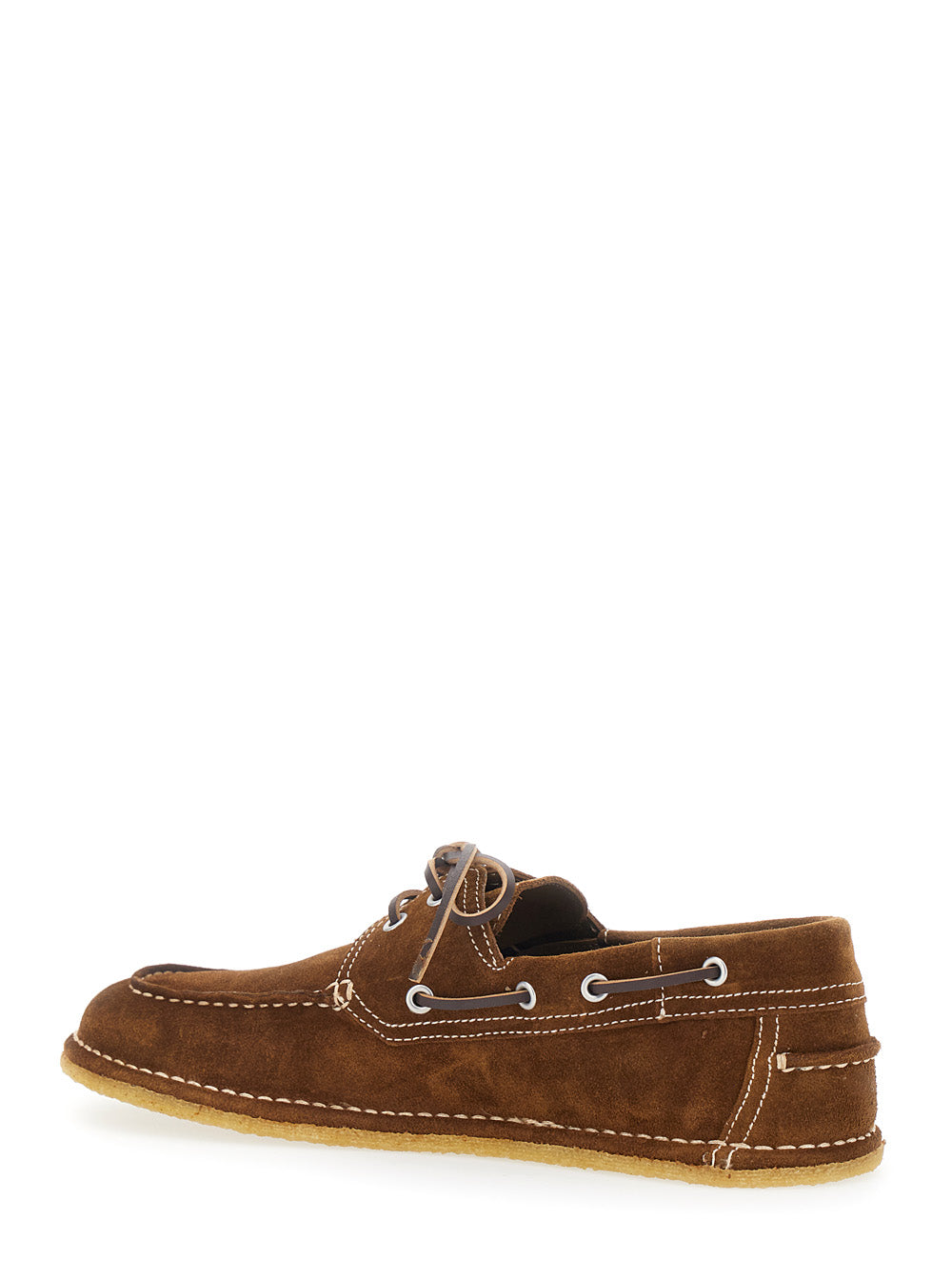 Loafers Boat Shoes With Rounded Toe And Rubber Sole Brown Leather For Men