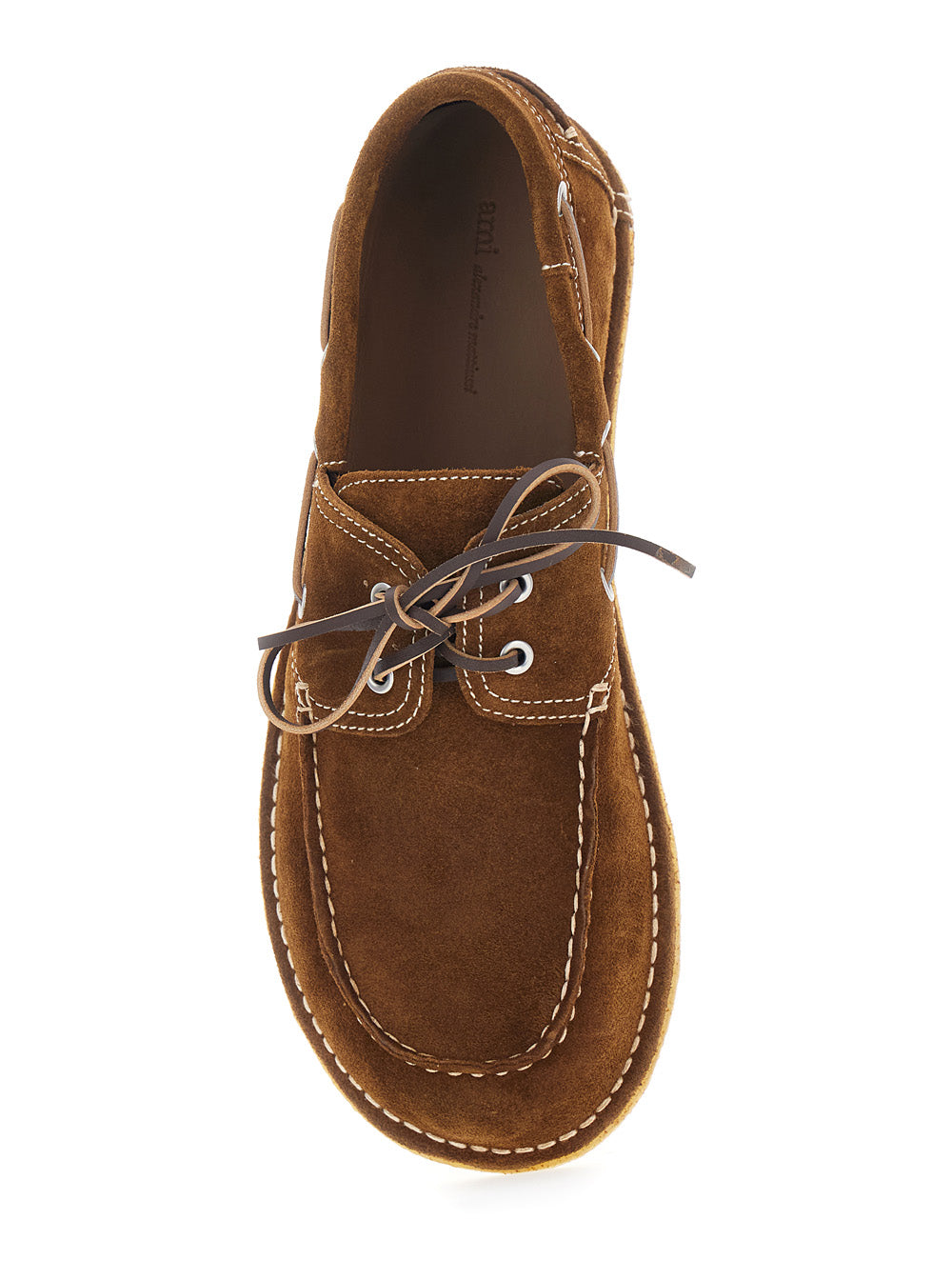 Loafers Boat Shoes With Rounded Toe And Rubber Sole Brown Leather For Men