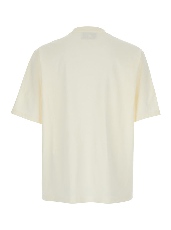 White Crew Neck T-Shirt with Tone-on-Tone ADC Embroidery on the Front in Cotton for Men Tshirts And Polo Shirts
