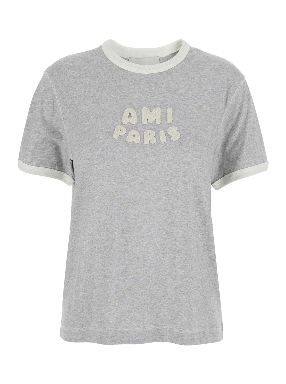 Grey T-Shirt with Embroidered Logo Patch on the Front in Cotton for Women Tshirts And Polo Shirts