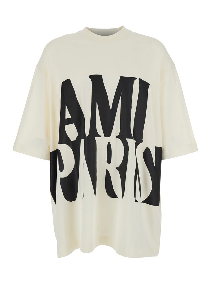 White Crew Neck T-Shirt with Maxi Logo Print on the Front and ADC Detail Back in Cotton for Men Tshirts Polo Shirts