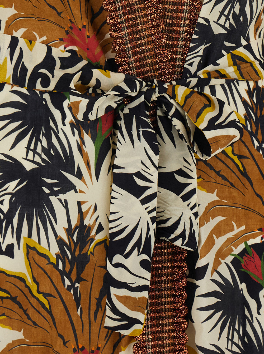 Kimono Long Dress - With Wide Sleeves And Floral Motif Viscose Multicolor Women Beachwear
