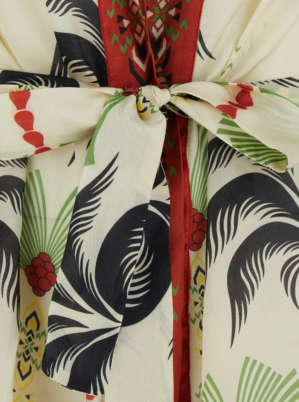 Short Kimono - Kaftan With Multicolor Motifs Silk And Cotton Women Beachwear