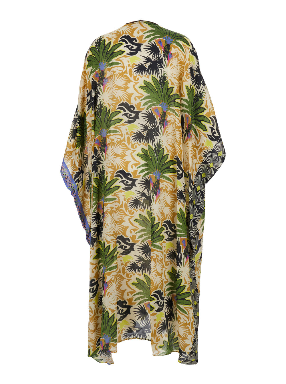 Kaftan Long Dress - Multicolor With V Neck And Sleeves Viscose Women Beachwear