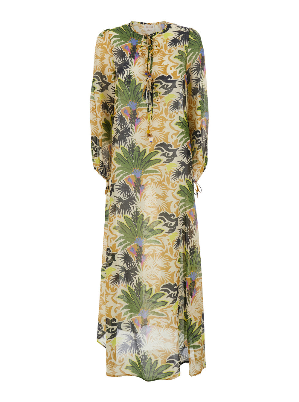 Kaftan Long Dress - Multicolor With Short Sleeves And V-Neck Cotton Silk Women Beachwear