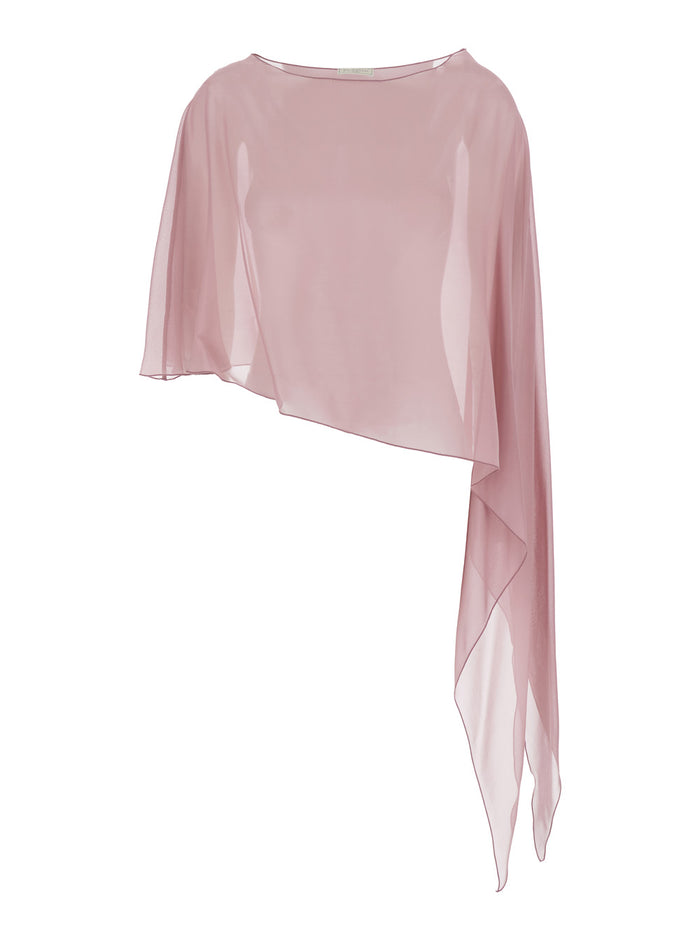 Melon Pink Stole with Boat Neck and Asymmetrical Design in Silk for Women Scarfs Foulards