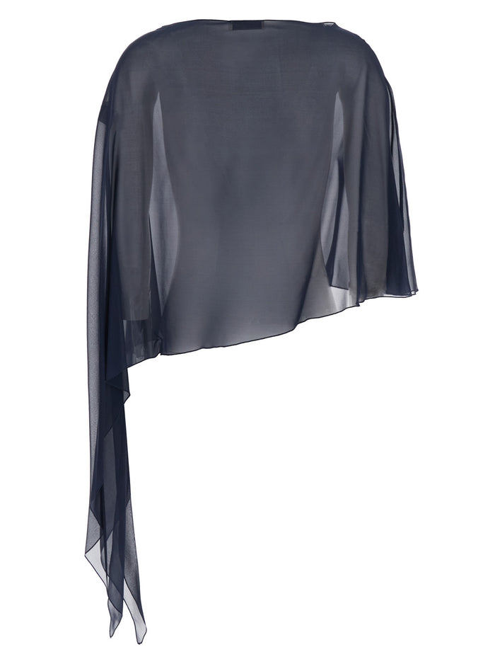 Melon Stole with Boat Neck and Asymmetrical Design in Blue Silk for Women Blu Scarfs Foulards
