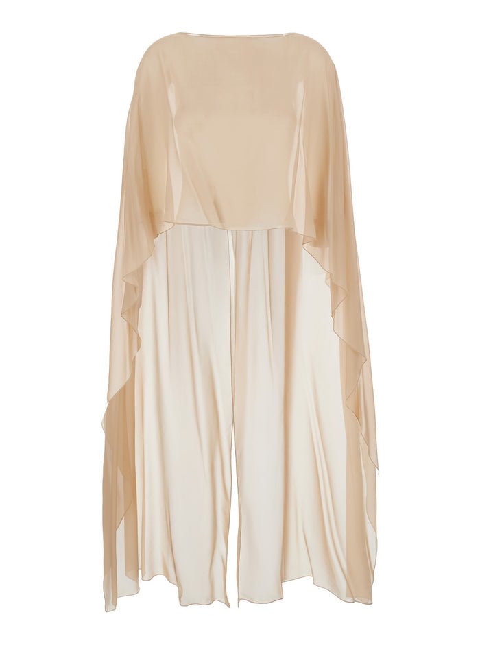 Herve Beige Silk Stole with Transparent Design for Women Scarfs And Foulards