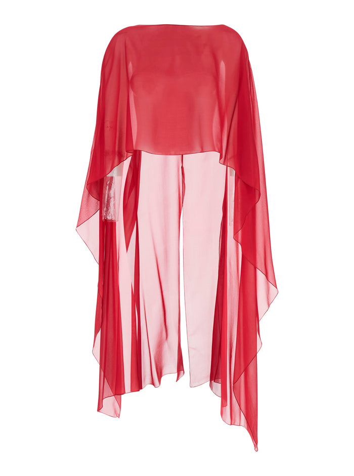 Herve Red Stole with Transparent Design in Silk Women Scarfs And Foulards