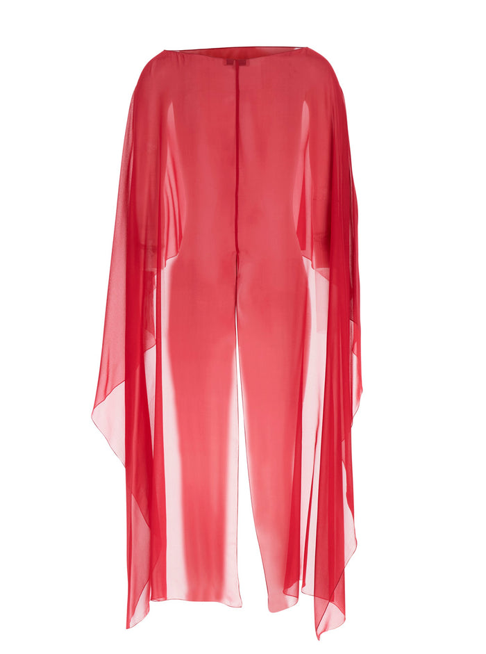 Herve Red Stole with Transparent Design in Silk Women Scarfs And Foulards