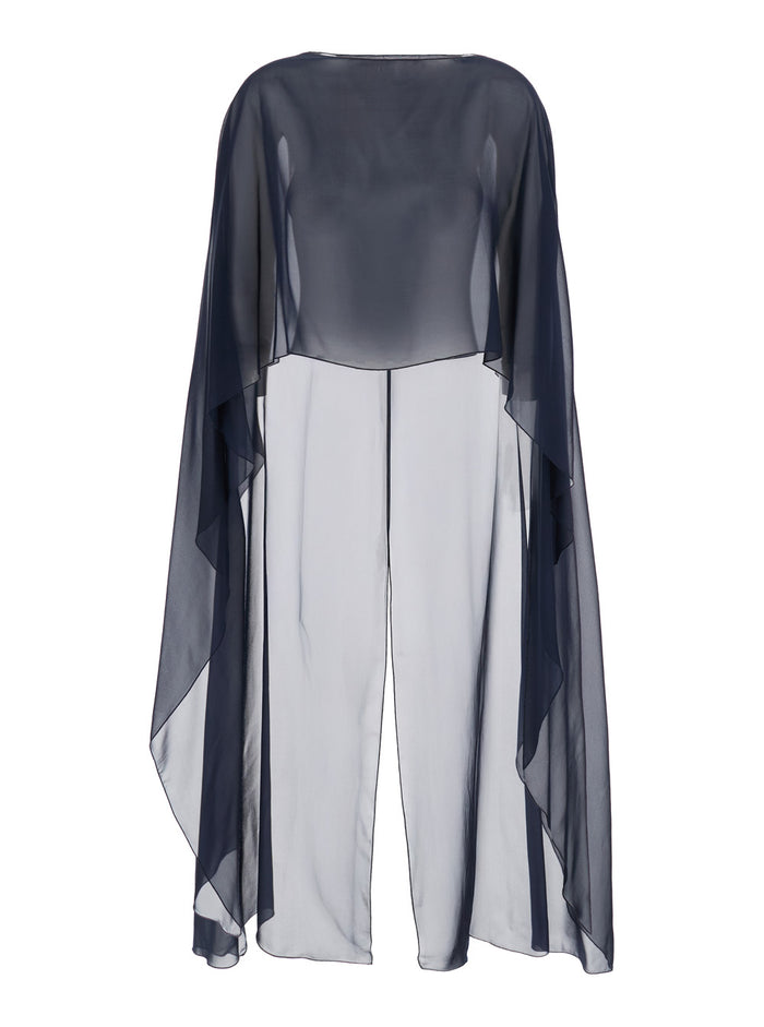 Herve Blue Silk Crew Neck Stole with Transparent Design for Women Blu Scarfs And Foulards