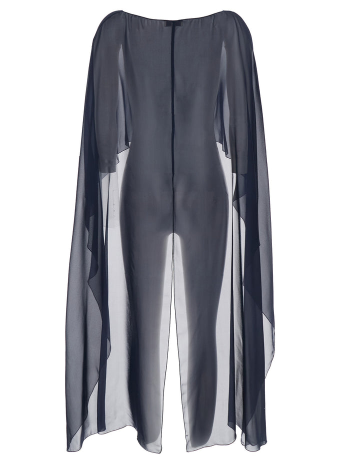 Herve Blue Silk Crew Neck Stole with Transparent Design for Women Blu Scarfs And Foulards