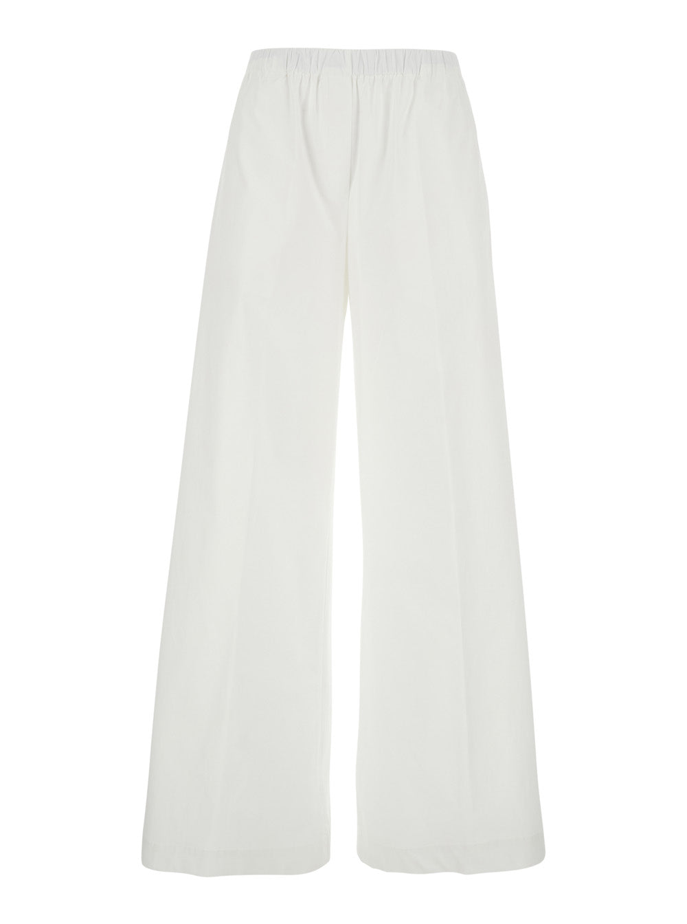 White Cotton Pants with Elastic Waist for Women Elastane Trousers