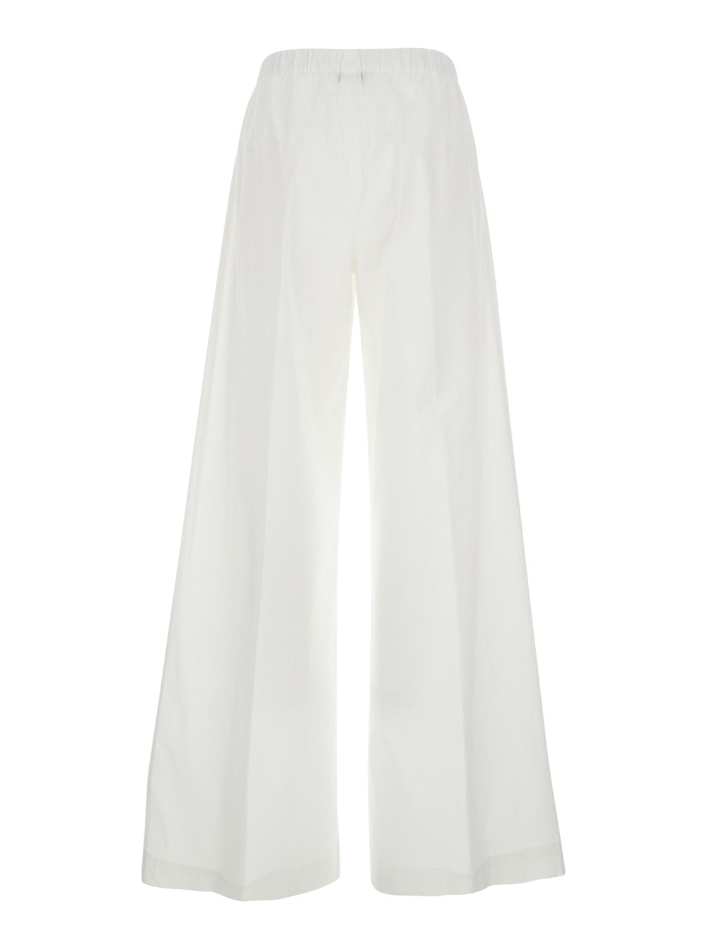 White Cotton Pants with Elastic Waist for Women Elastane Trousers