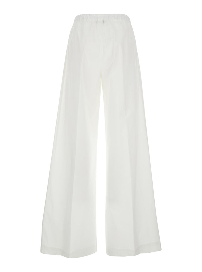 White Cotton Pants with Elastic Waist for Women Elastane Trousers