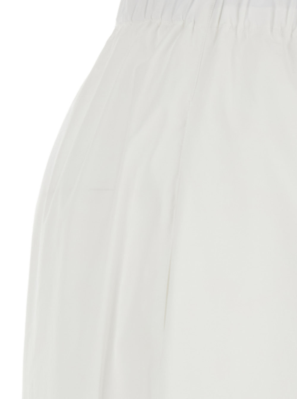 White Cotton Pants with Elastic Waist for Women Elastane Trousers