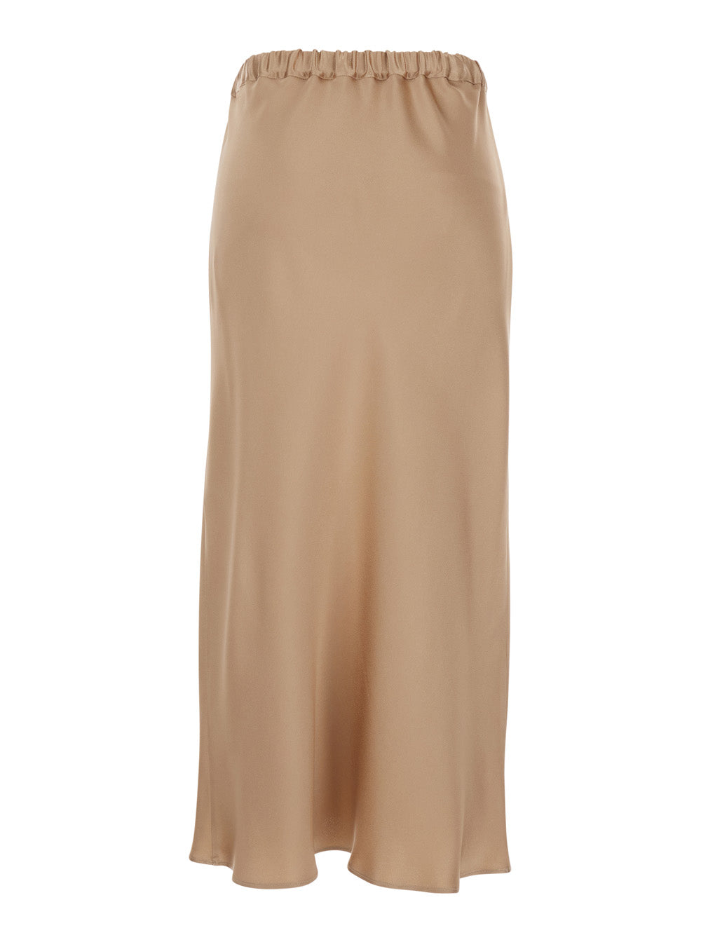 Beige Midi Skirt with Elasticated Waist in Acetate Blend for Women Viscose