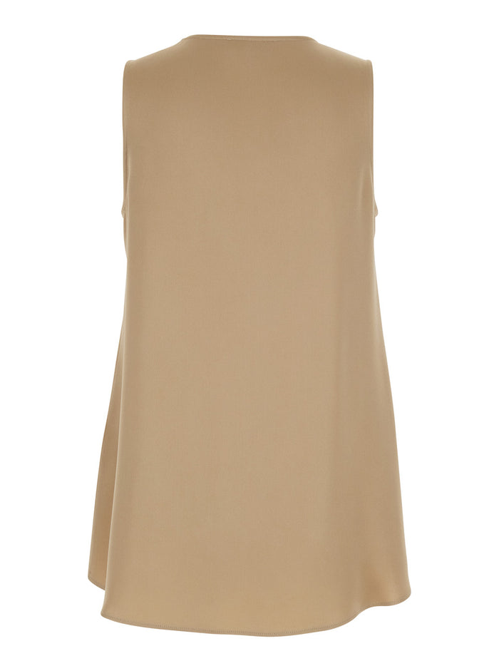 Angelica Beige Sleeveless Top with V-Neck in Viscose Blend Women Acetate Tops
