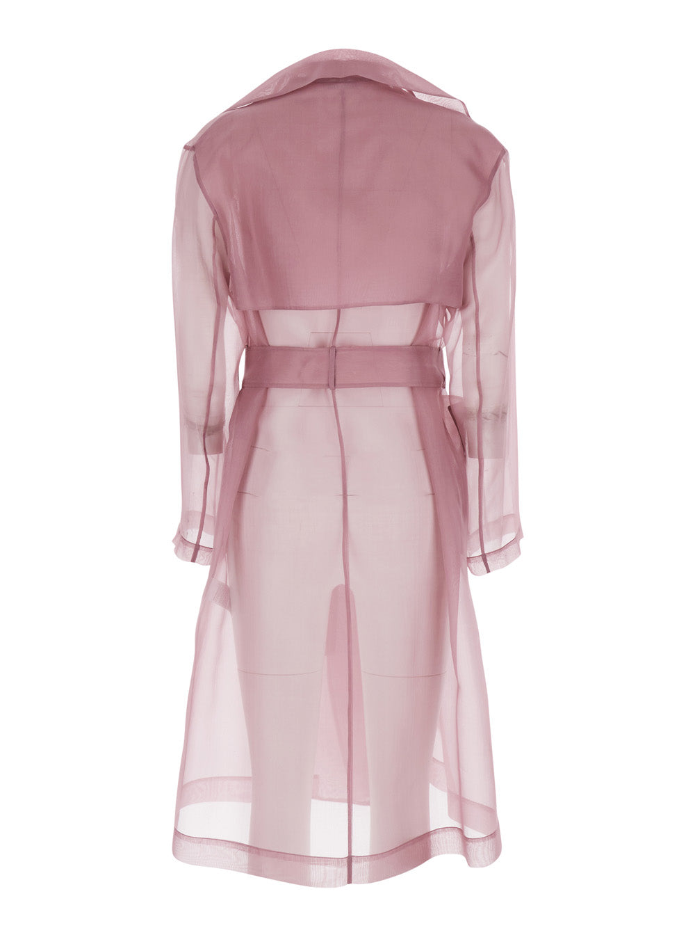 Valmorea Organza Trench Purple With Front Closure And Silk Belt For Women Violet
