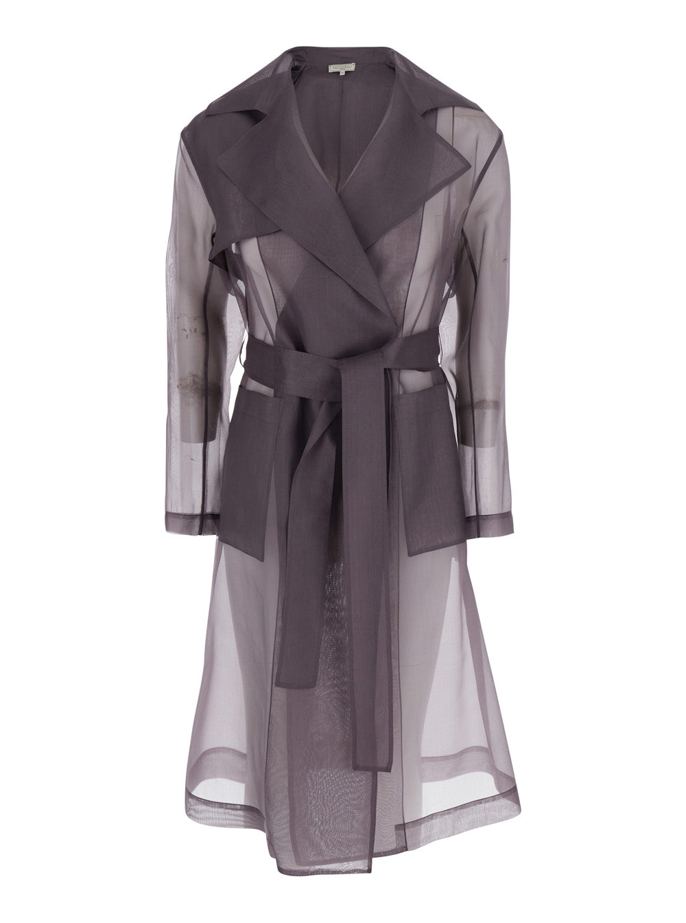 Valmorea Organza Trench Purple With Front Closure And Long Sleeves Silk For Women Violet