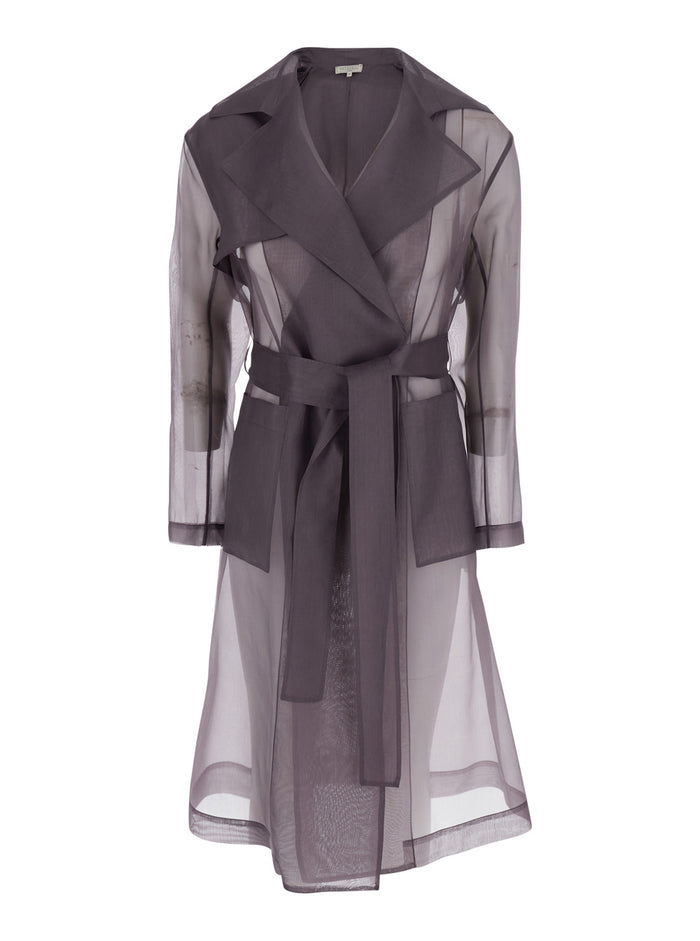 Valmorea Organza Trench Purple With Front Closure And Long Sleeves Silk For Women Violet