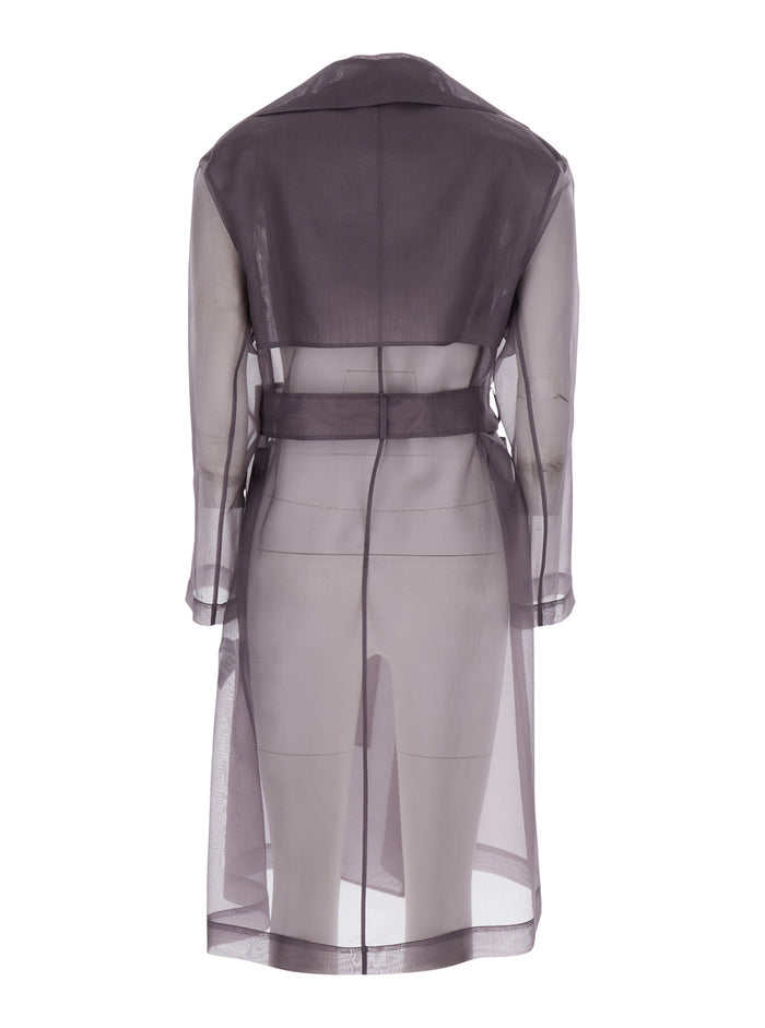 Valmorea Organza Trench Purple With Front Closure And Long Sleeves Silk For Women Violet