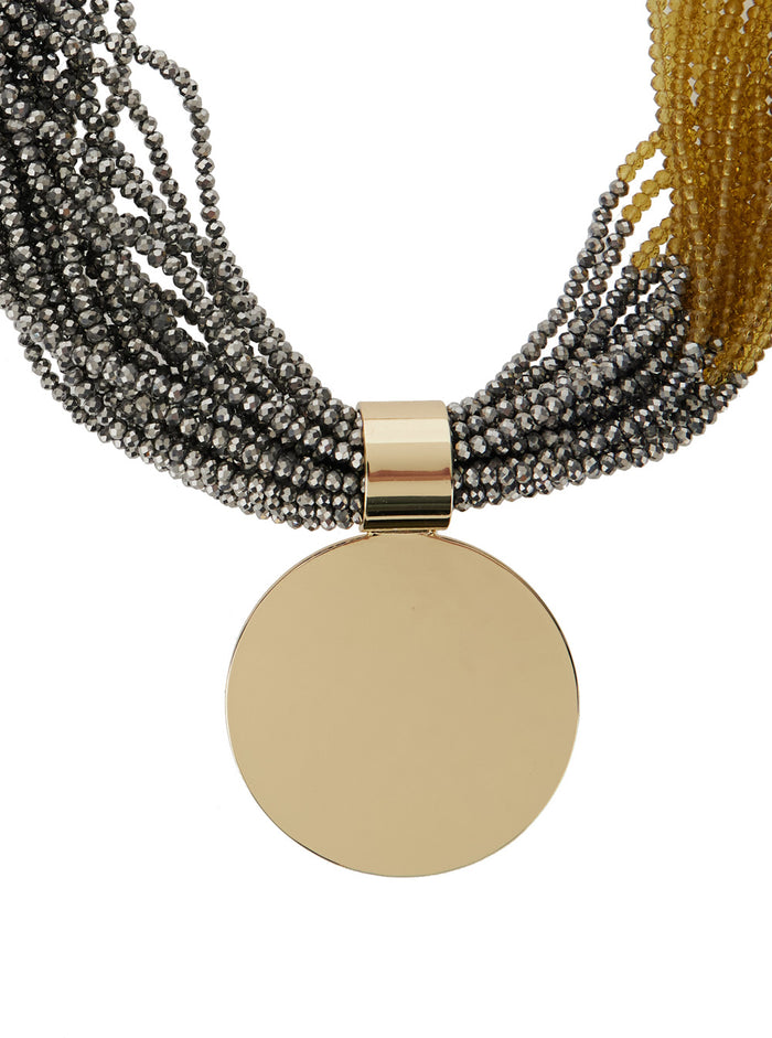 Damian Metallic Color Necklace with intertwined Beads and Pendant in Glass Brass for Women Necklaces