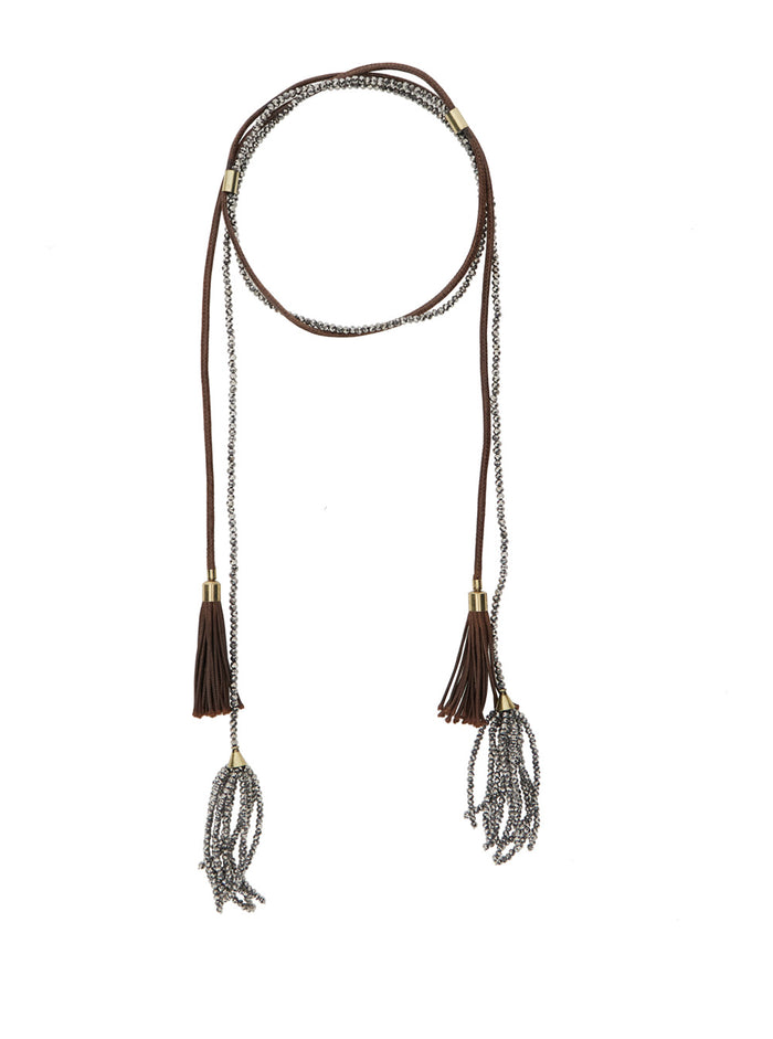 Kurtis Necklace with Bead Decoration and Tassel Detail in Glass Blend for Women Metallic Necklaces