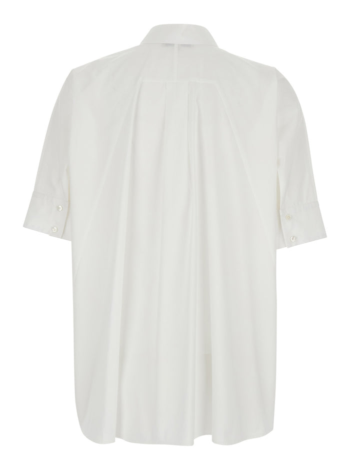 BRIGITTA White Shirt with Pointed Collar and Short Sleeves in Cotton for Women Blouses