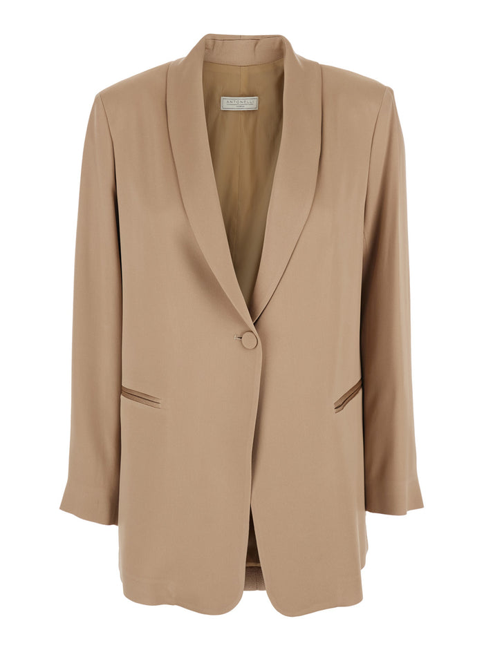 EDWARD beige Jacket single-breasted with shawl lapels in tech fabric Women Acetate Viscose Blazers