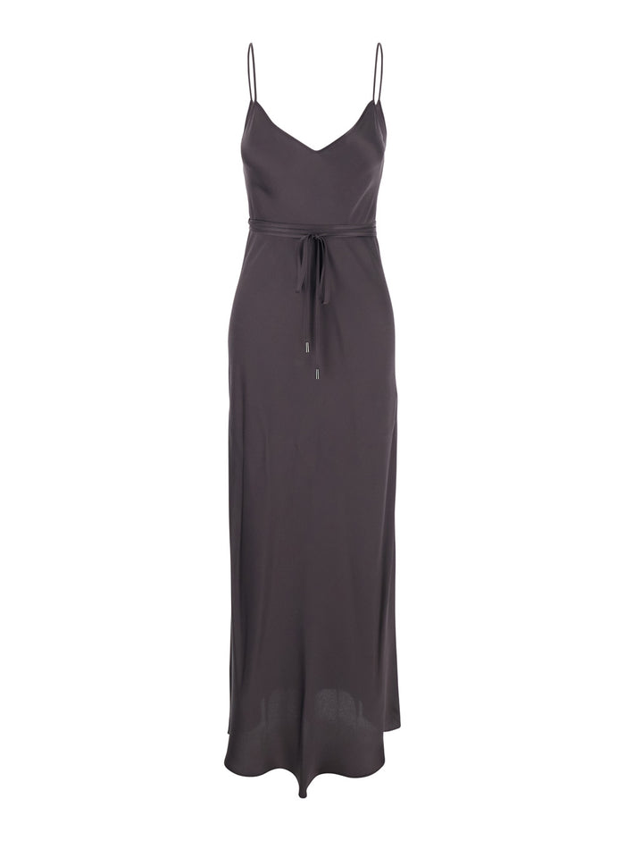 Dress Lukas with Waist Belt and V-Neck in Purple Women Violet Acetate Silk