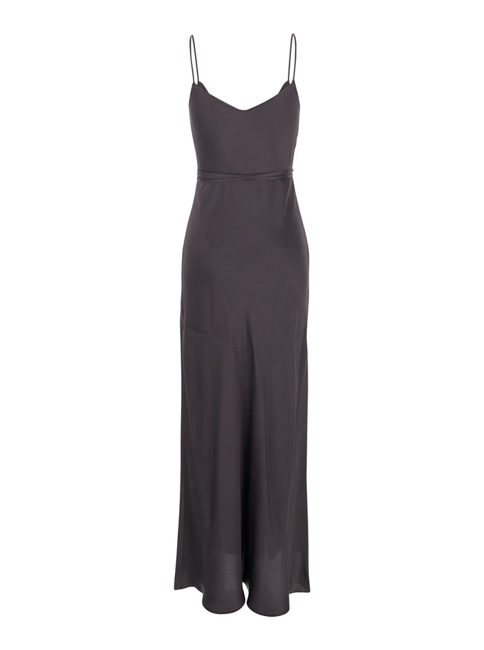 Dress Lukas with Waist Belt and V-Neck in Purple Women Violet Acetate Silk