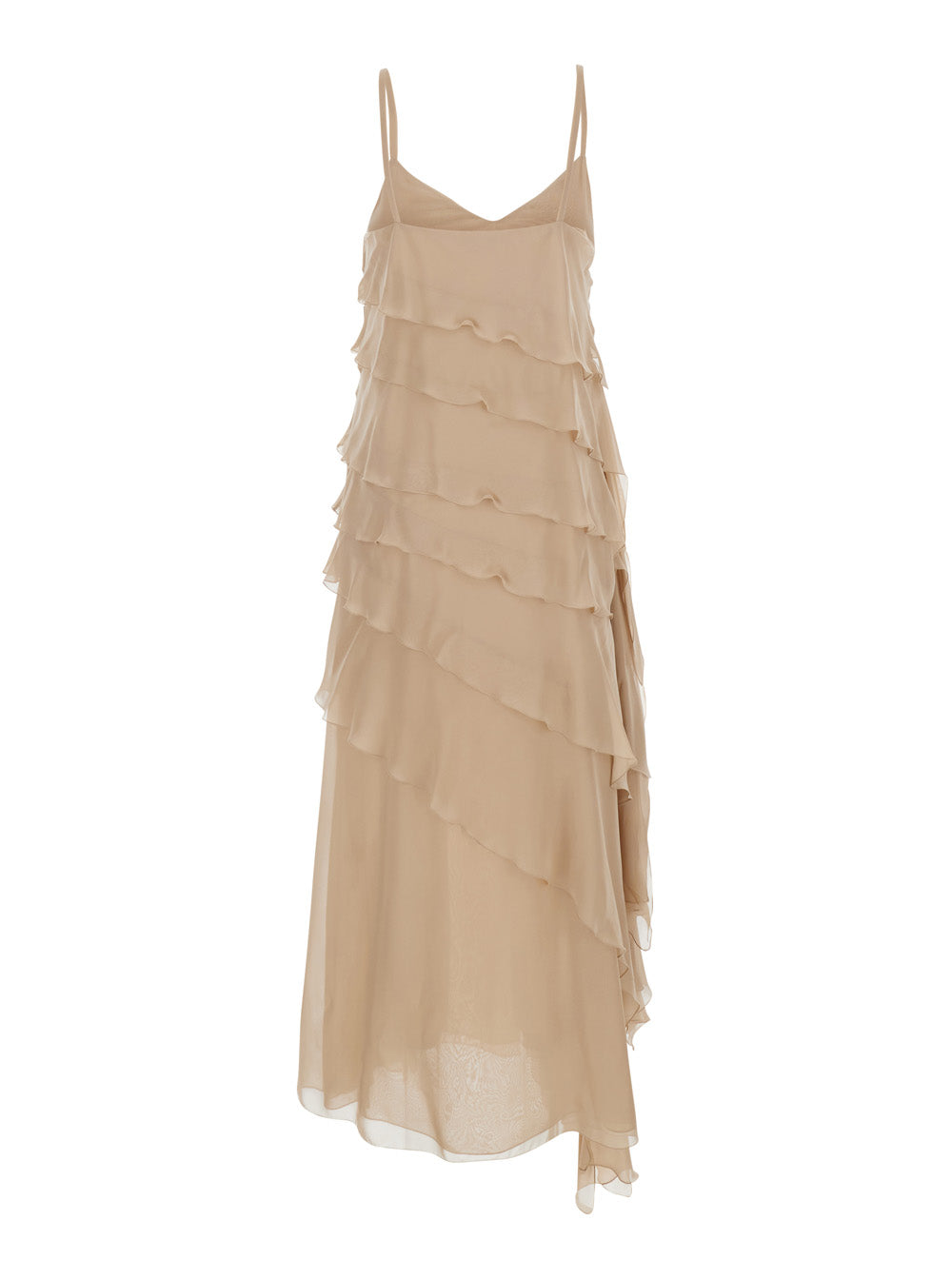 Long Dress Marilyn Beige Silk Chiffon For Women