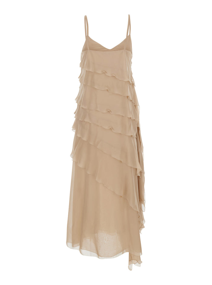 Long Dress Marilyn Beige Silk Chiffon For Women