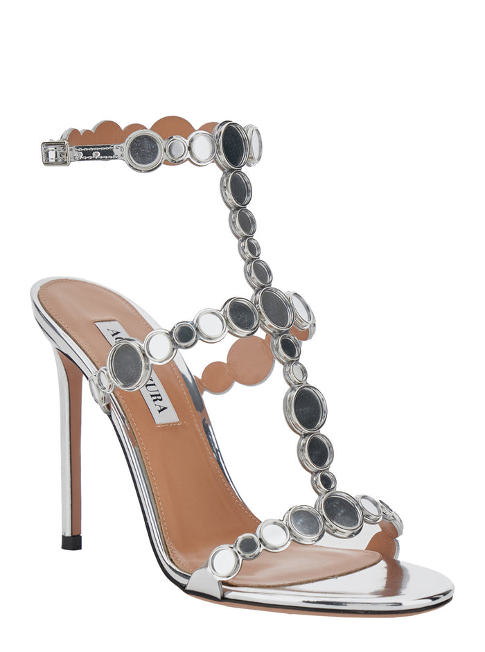 Afterglow Metallic Sandals with Adjustable Straps and High Stiletto Heel in Leather for Women Synthetic Heels
