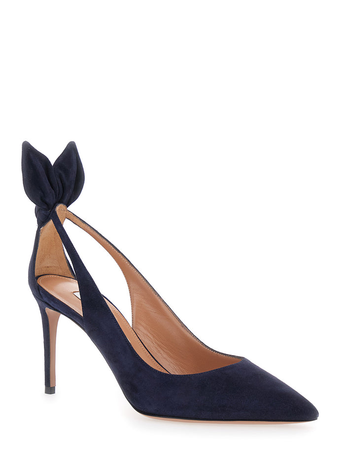 Blue Slingback Pumps with Bow Detail in Suede for Women Blu Heels