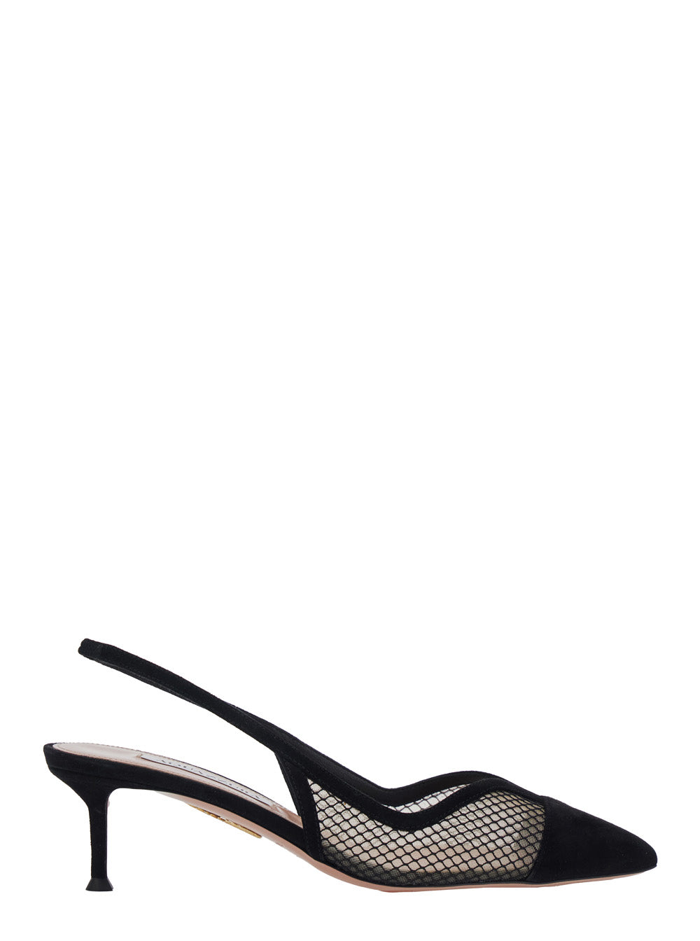 Gia Black Slingback Pumps with Pointed Toe and Mesh Panels in Suede for Women Textile Heels