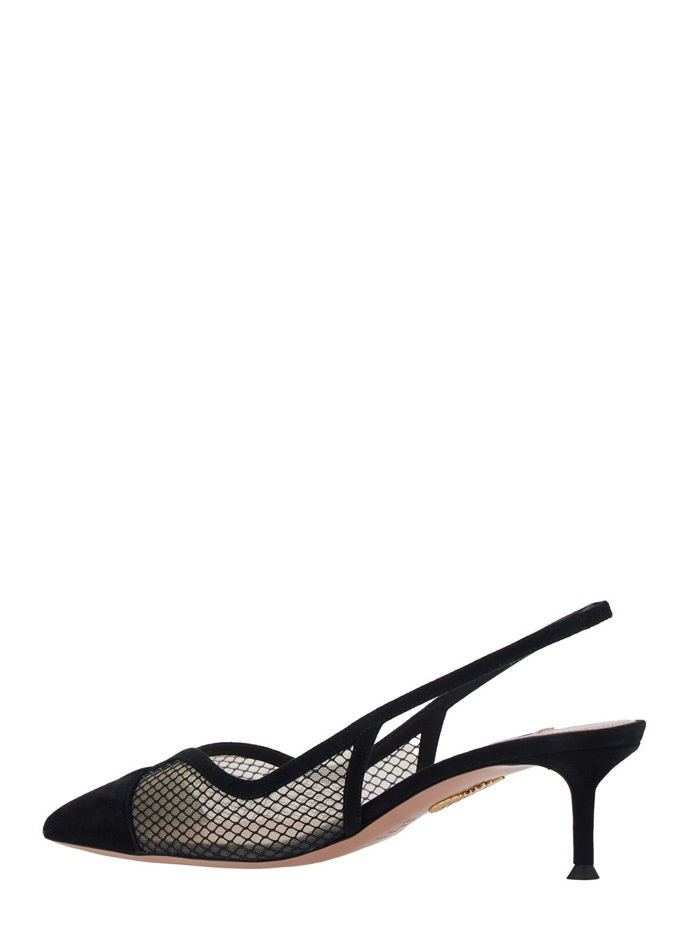 Gia Black Slingback Pumps with Pointed Toe and Mesh Panels in Suede for Women Textile Heels