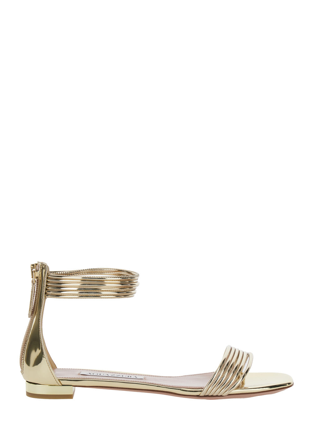 Sway Metallic Sandals with Straps and Zip Closure in Patent Leather for Women Synthetic Flat Shoes